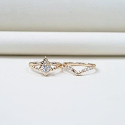 Kite Cut Lab Diamond Bezel Set Bridal Ring Set Rings