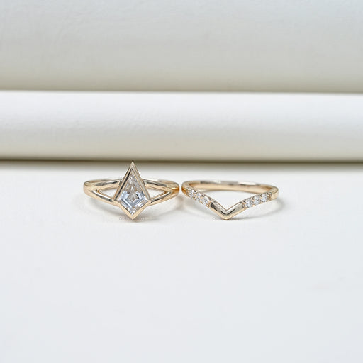 Kite Cut Lab Diamond Bezel Set Bridal Ring Set Rings