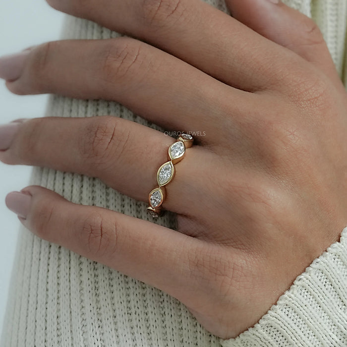 East West Marquise Diamond Bezel Set Half Eternity Band Ring