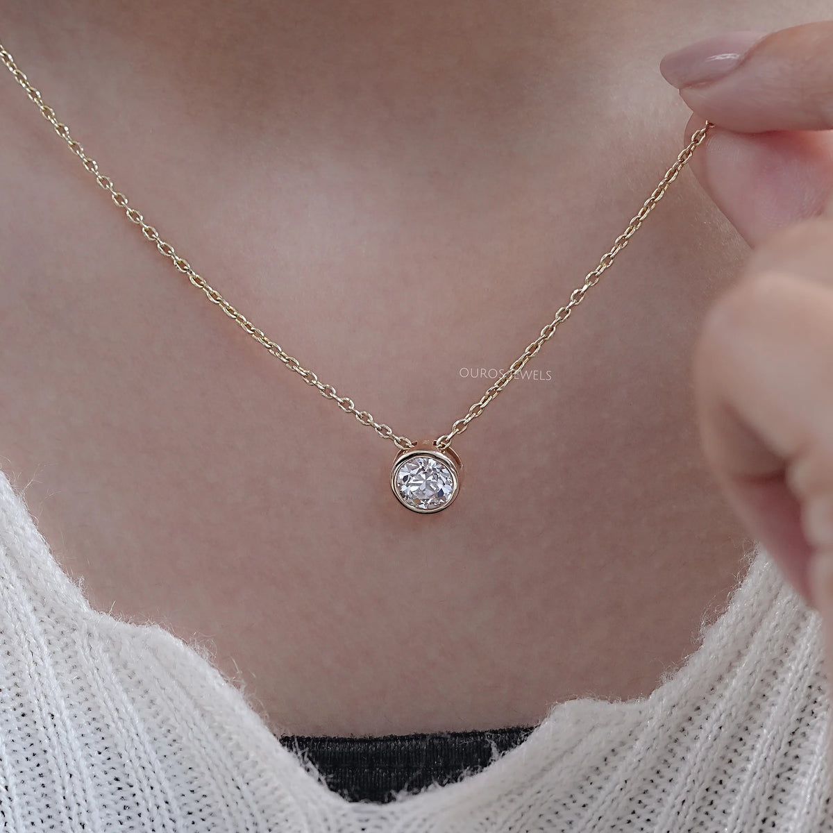 Old European Round Lab Diamond Solitaire Bezel Pendant Necklaces