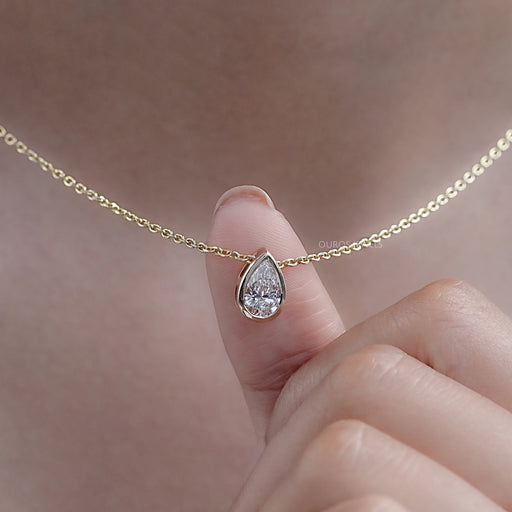Bezel Set Pear Lab Diamond Solitaire Pendant Necklaces