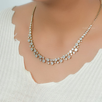 Bubble Set Bezel Cluster Lab Diamond Necklace