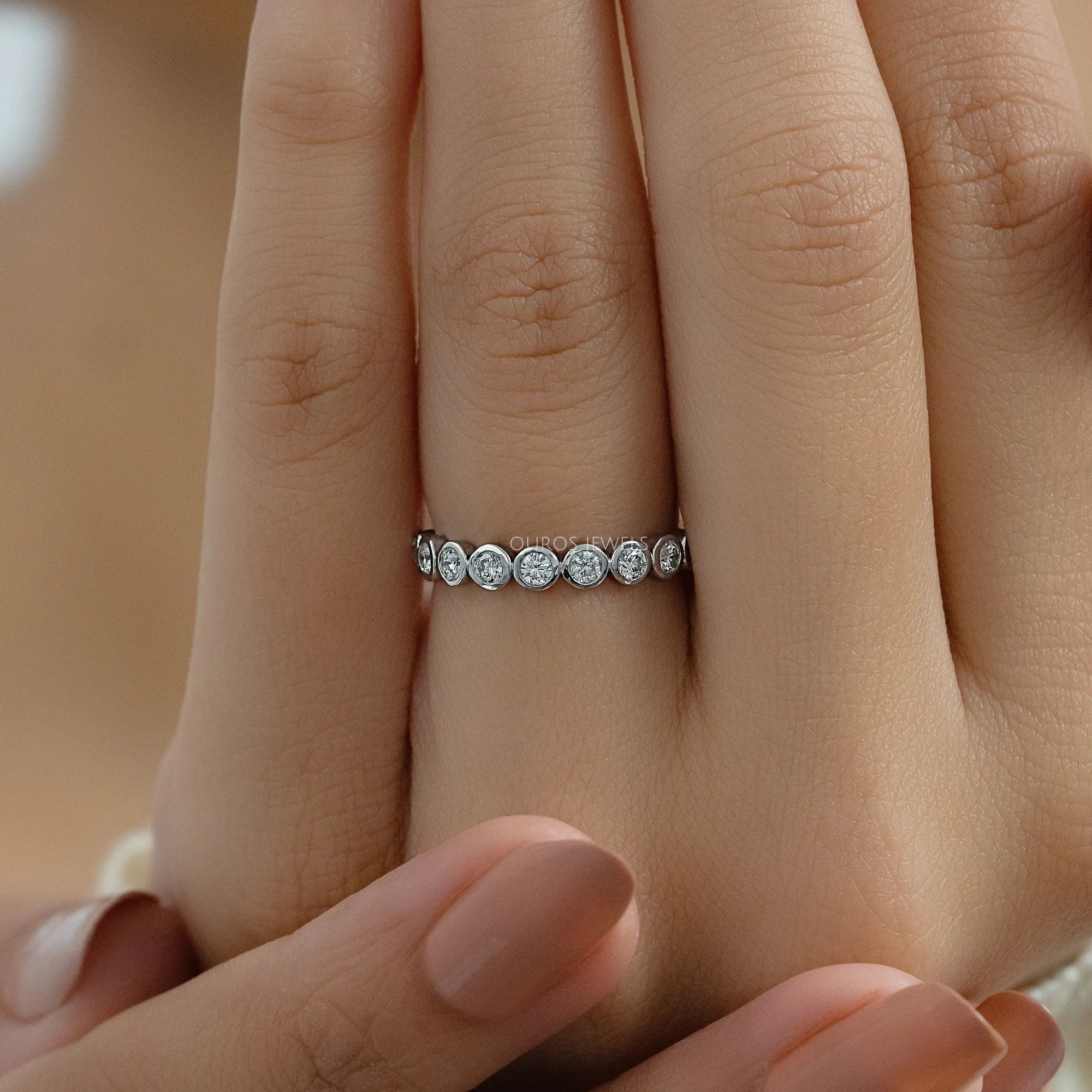 Round Diamond Bezel Set Half Eternity Band