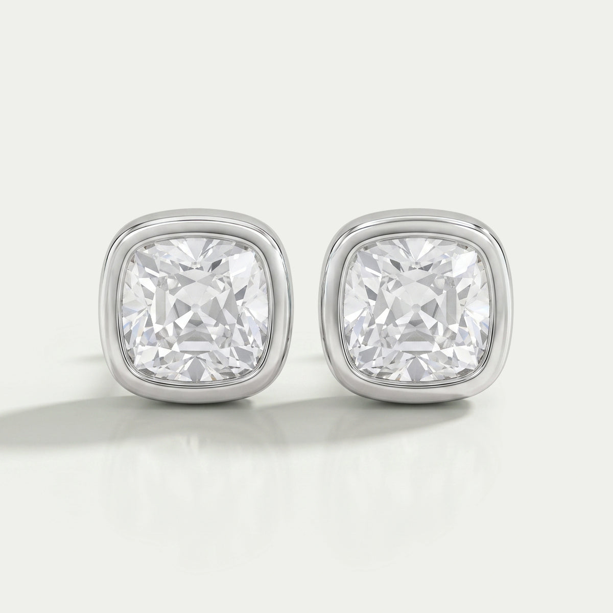 Square Old Mine Cushion Diamond Bezel Stud Earrings Earrings