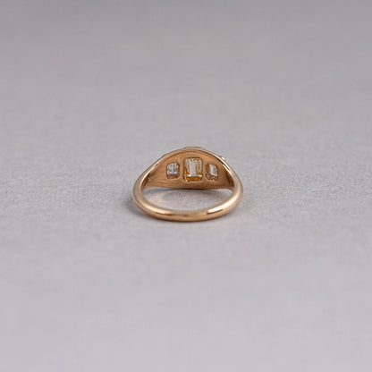 Bezel Set Yellow Emerald Cut 3 Stone Diamond Ring