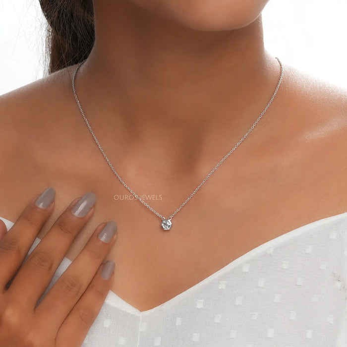 Hexagon Cut Bezel Set Solitaire Pendant Necklaces