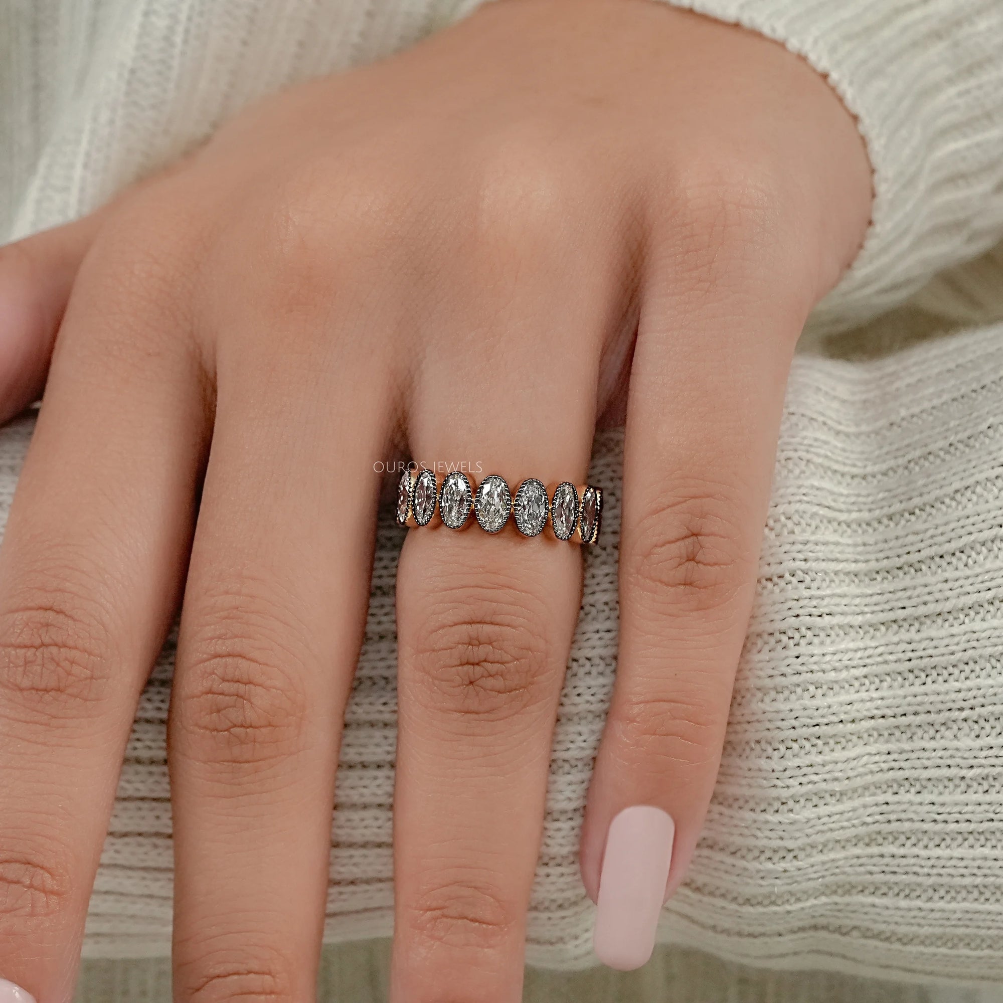 Old Mine Oval Cut Black Coating Eternity Band