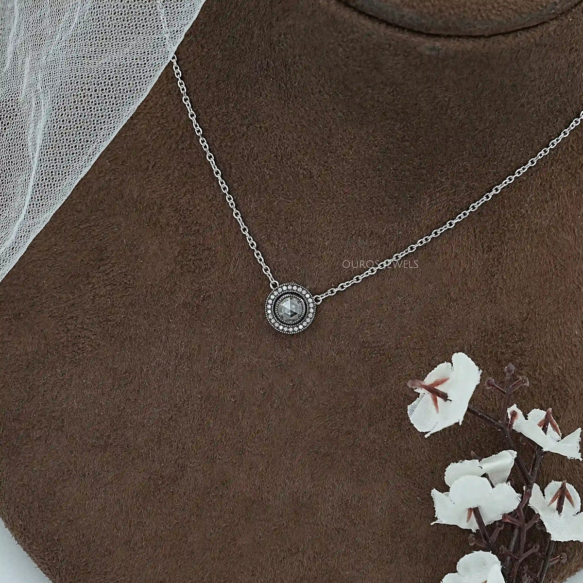 Rose Cut Round Diamond Halo Necklace