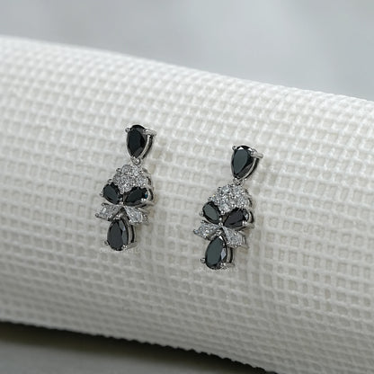 Black Pear Cut Lab Diamond Cluster Drop Dangle Earring Earrings