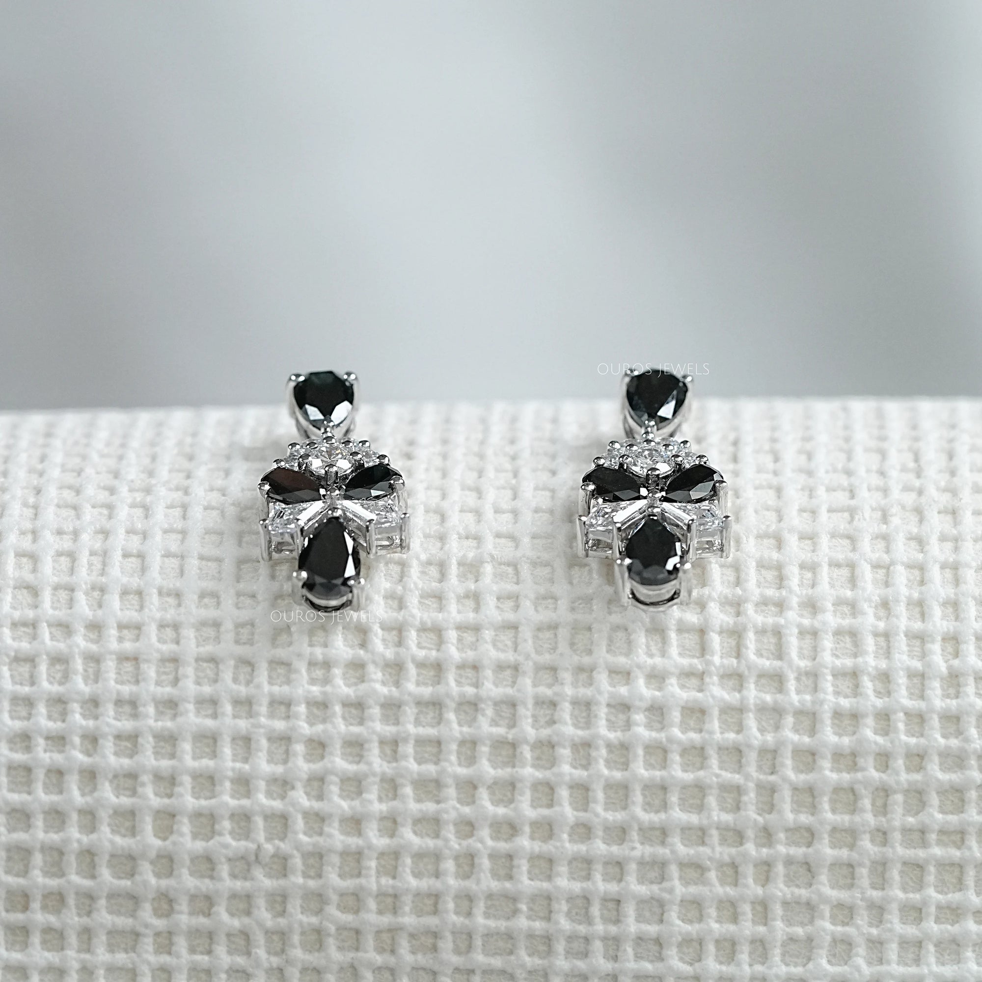 Black Pear Cut Lab Diamond Cluster Drop Dangle Earring Earrings