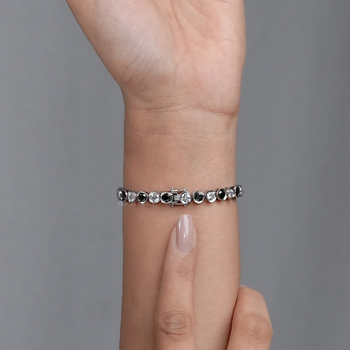 Alternative Bezel Set Round Cut Black Diamond Bracelet Rings
