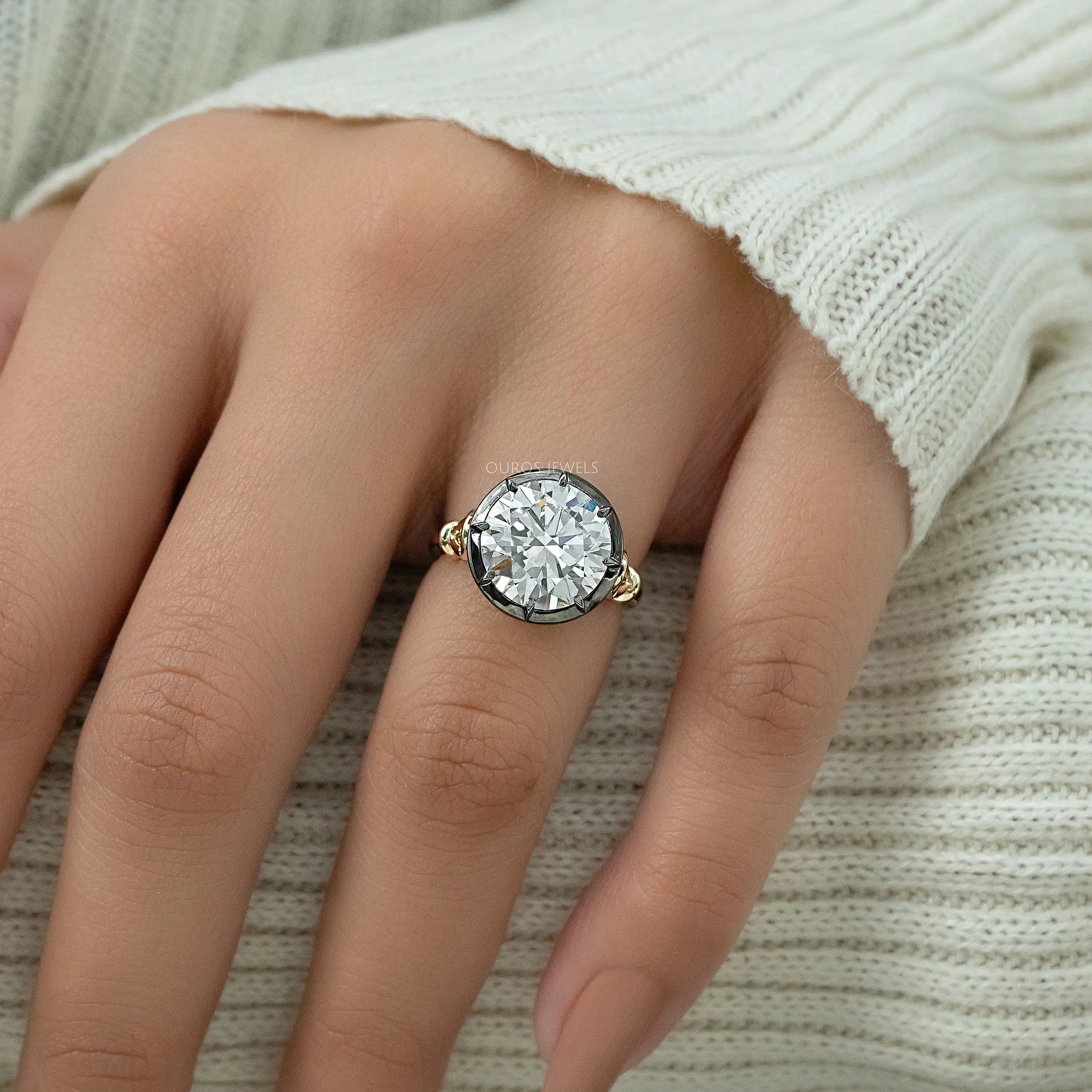 Round Diamond Black Enamel Solitaire Ring