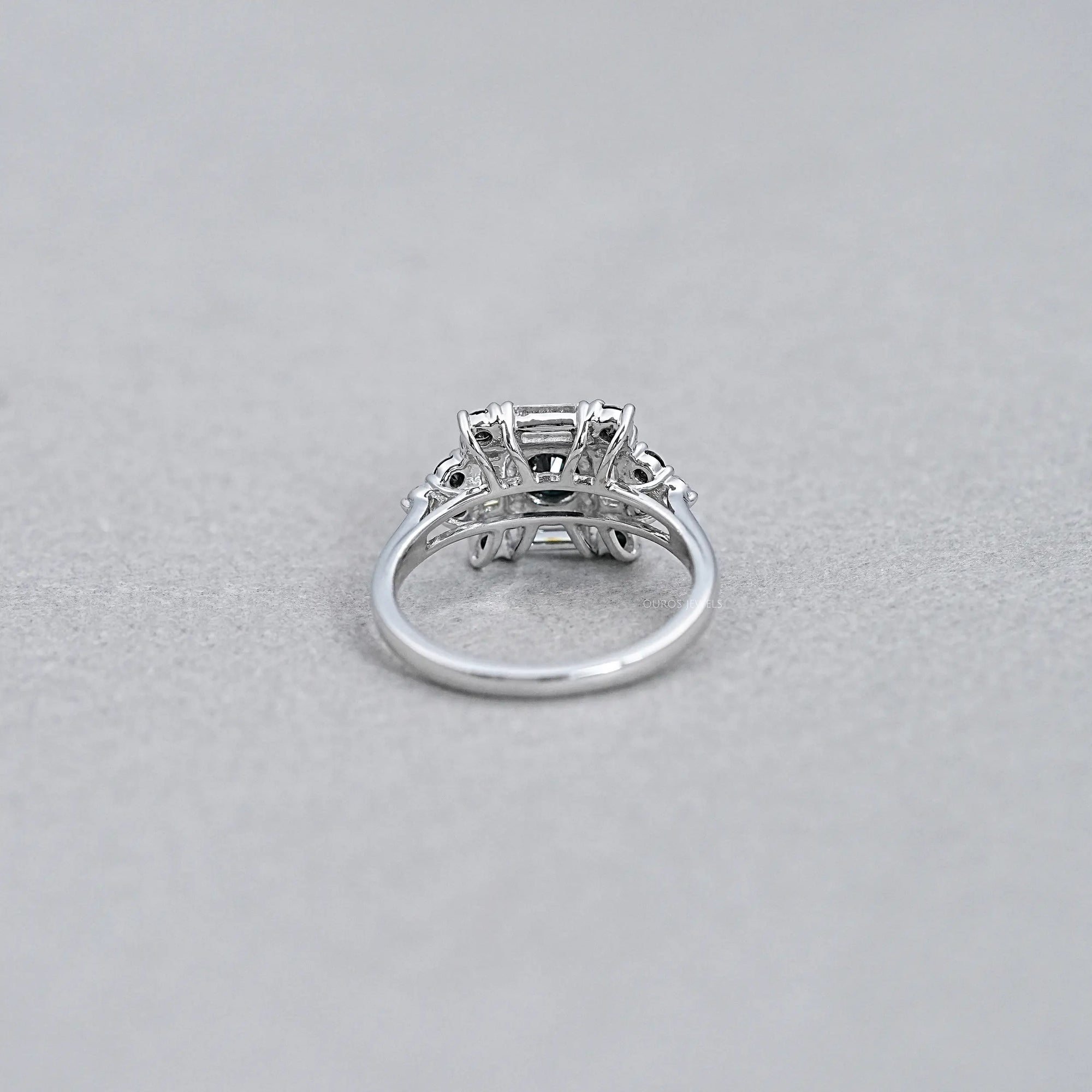 Black Round Cut Halo Baguette Diamond Ring Rings