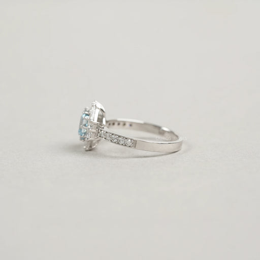 Fancy Blue Asscher Cut Halo With Accent Lab Diamond Ring Rings