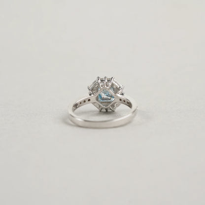 Fancy Blue Asscher Cut Halo With Accent Lab Diamond Ring Rings