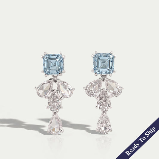 Blue Asscher Lab Diamond Drop Earrings Earrings