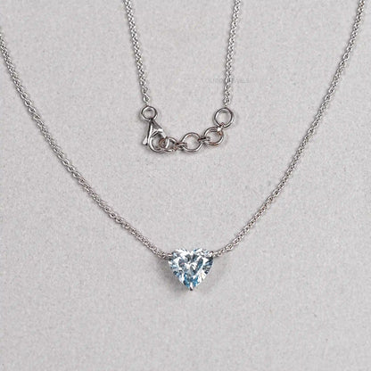 Blue Heart Cut Lab Grown Diamond Solitaire Pendant Necklaces
