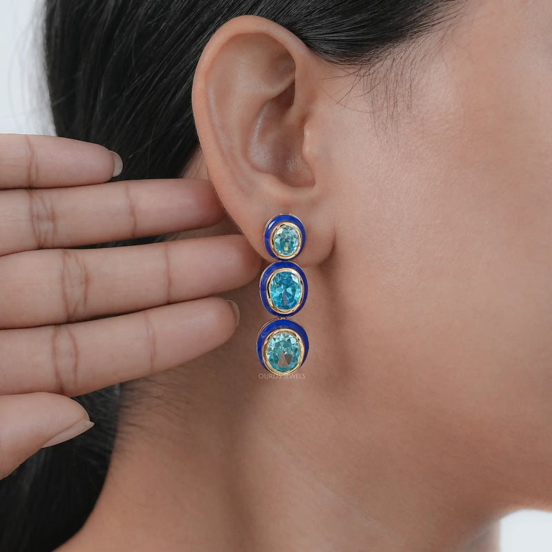 Blue Topaz Oval Gemstone Dangle Earrings