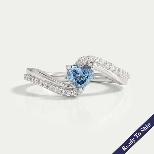 Blue Heart Cut Solitaire Accent Diamond Ring