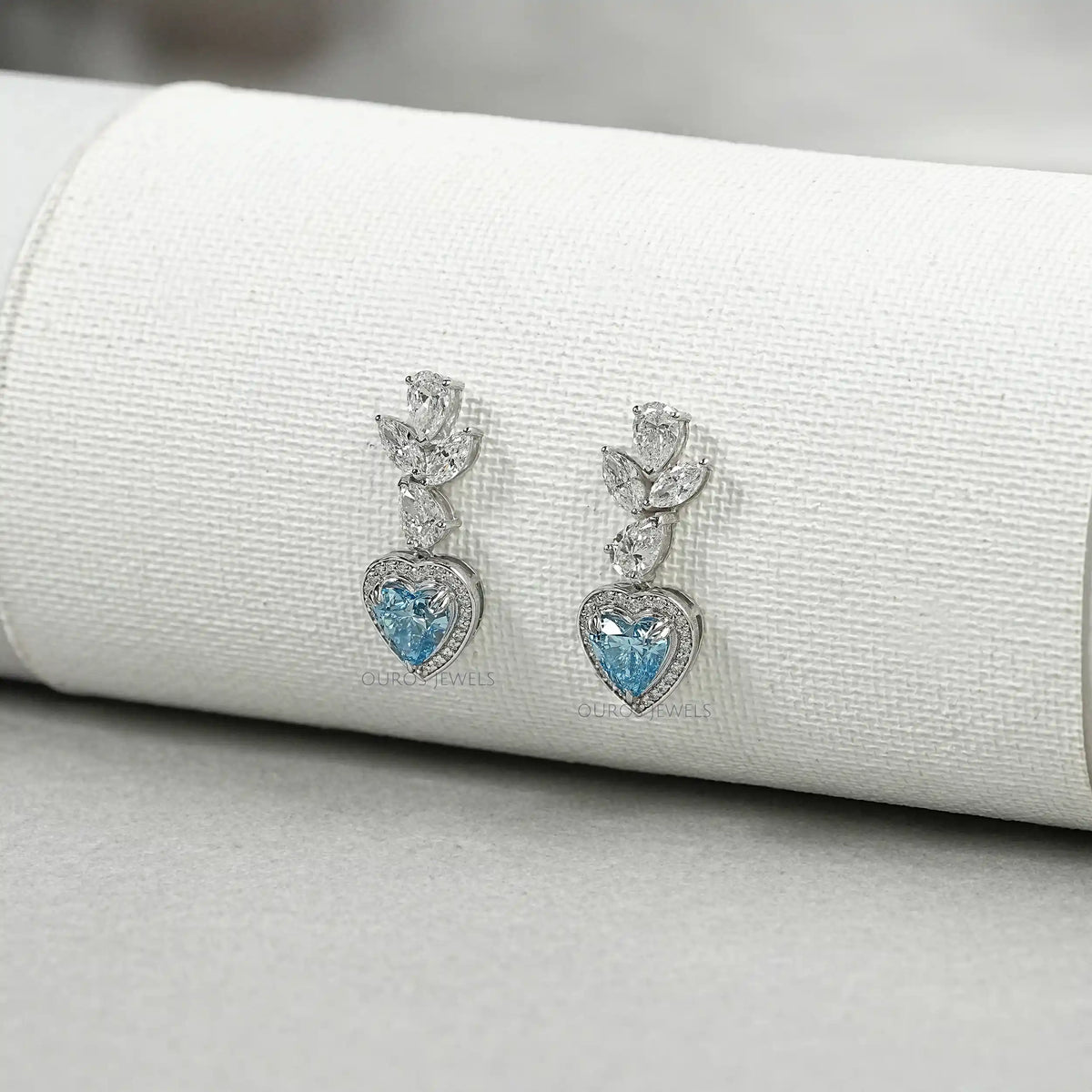 Blue Heart Halo Diamond Dangle Earrings Earrings