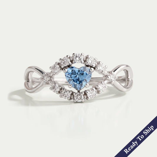 Blue Heart Cut Halo Infinity Diamond Ring