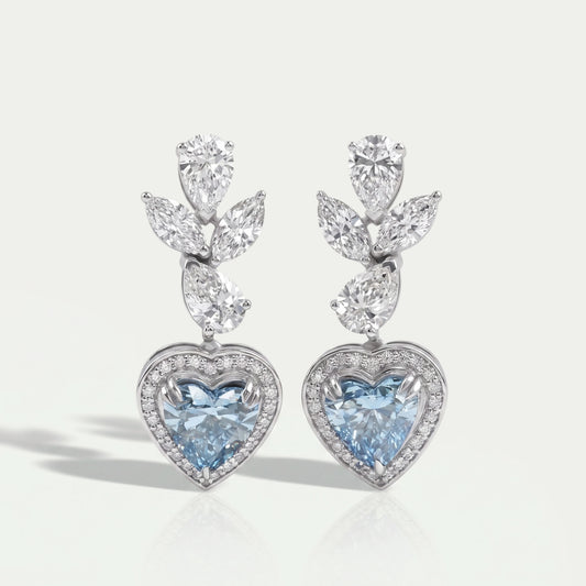 Blue Heart Halo Diamond Dangle Earrings Earrings
