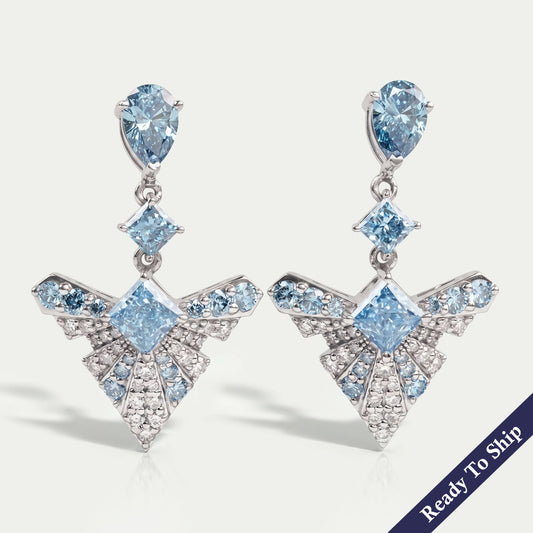 Blue Multi Shape Lab Diamond Drop Earrings Earrings