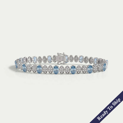 Blue Oval Diamond And Round Diamond Tennis Bracelet Bracelet