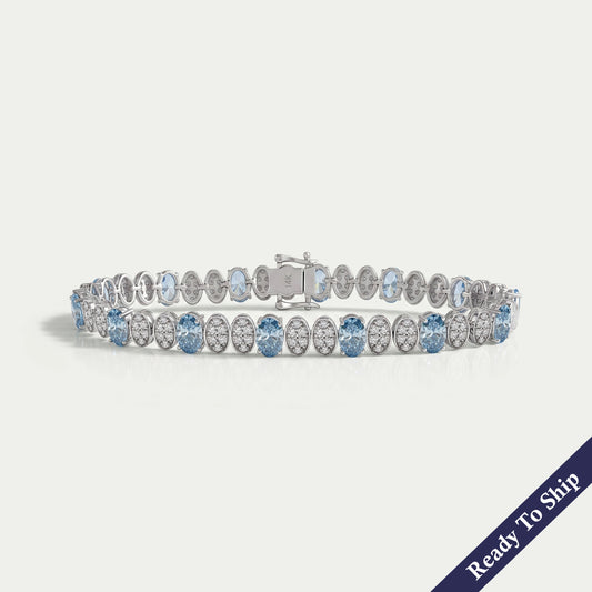 Blue Oval Diamond And Round Diamond Tennis Bracelet Bracelet