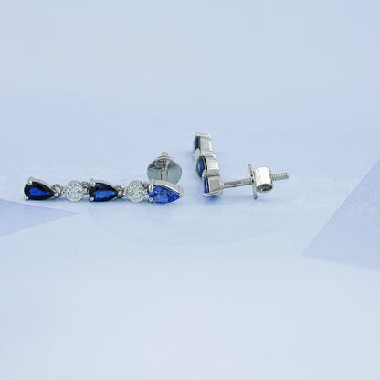 Blue Pear Cut Gemstone Drop Dangle Earrings