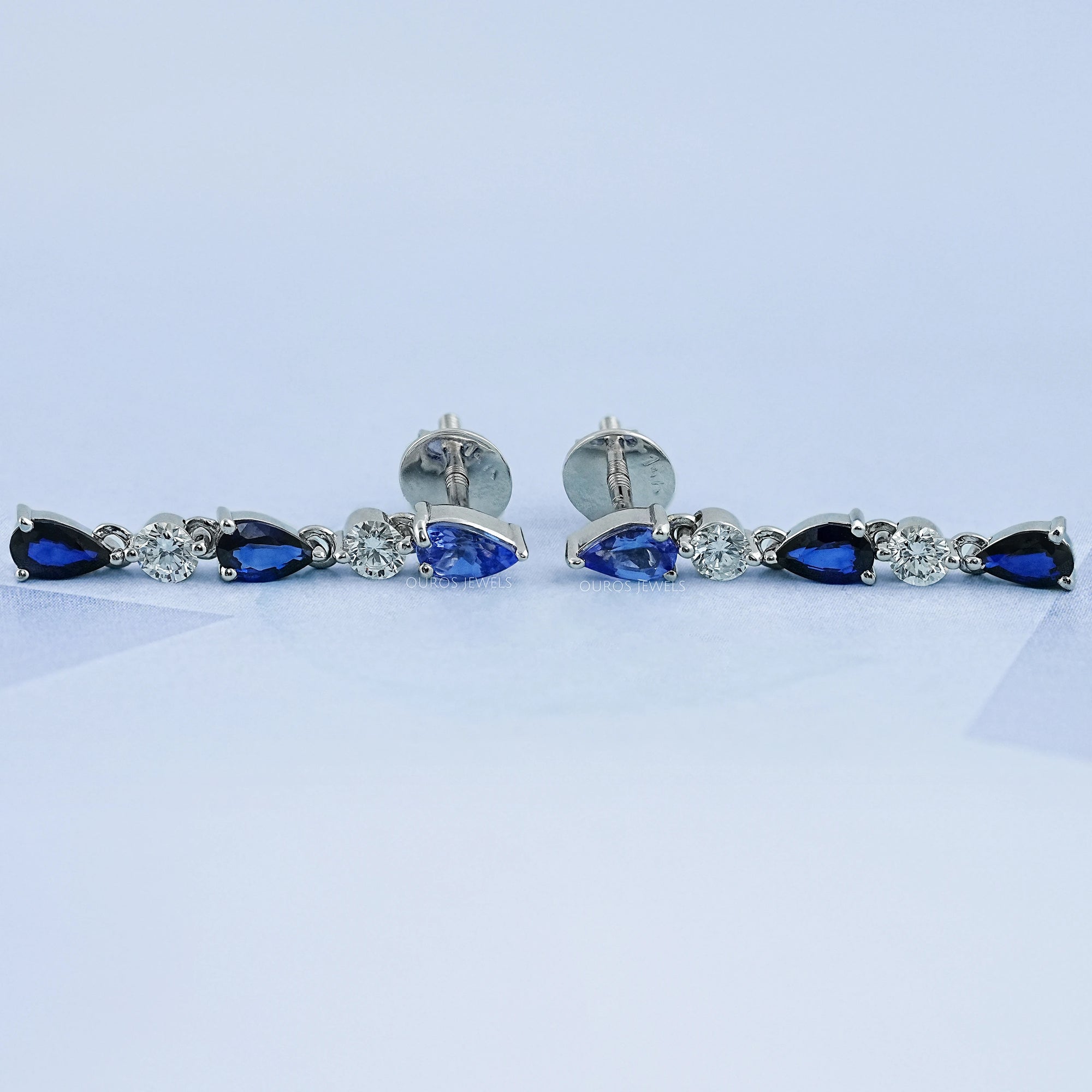 Blue Pear Cut Gemstone Drop Dangle Earrings