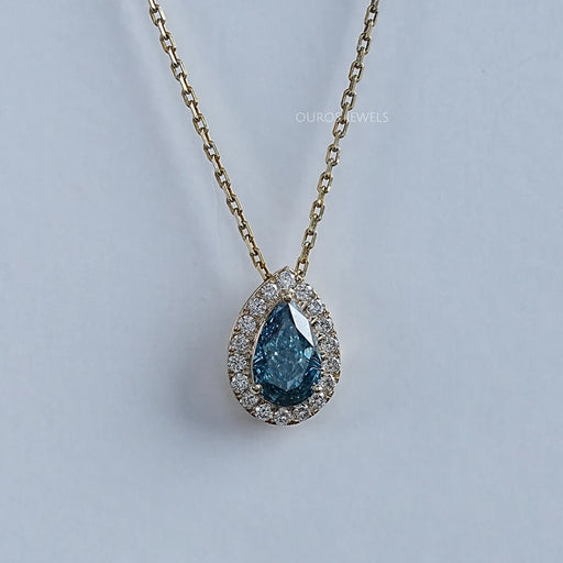 Blue Pear Lab Diamond Halo Pendant Necklaces