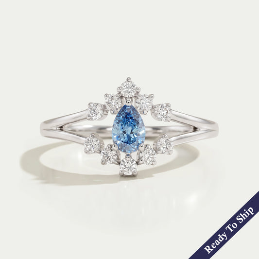 Blue Pear Cut Split Shank Wedding Ring