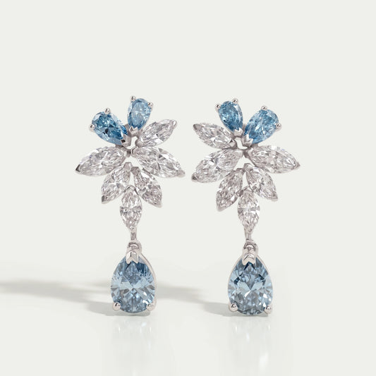 Blue Pear Diamond Cluster Drop Earrings Earrings