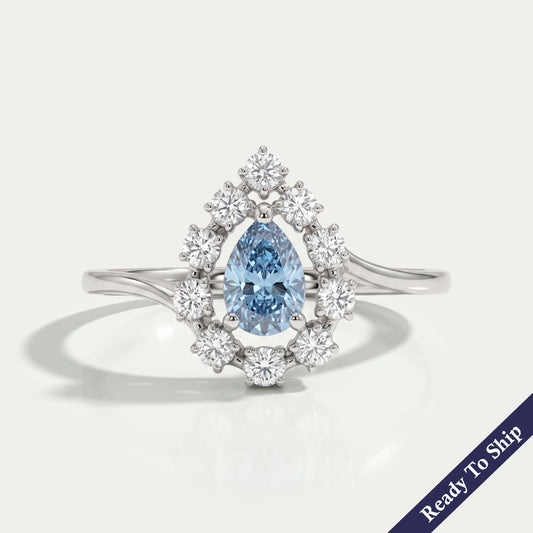 Blue Pear Cut Halo Diamond Ring