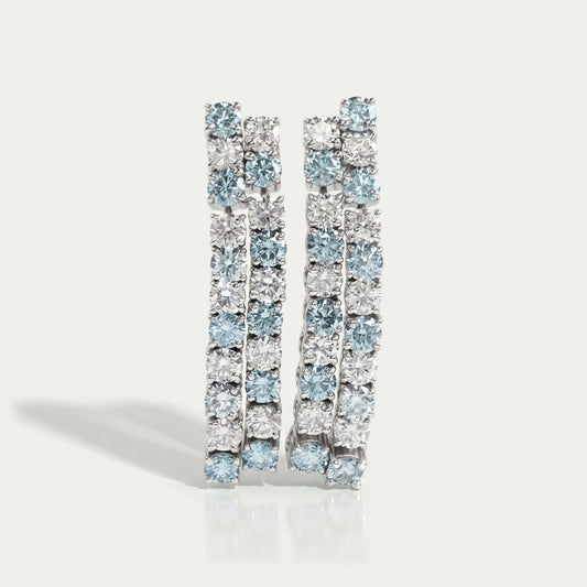 Blue Round Cut Lab Diamond Double Row Earrings Earring