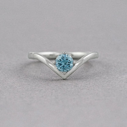 Blue Round Lab Diamond Curved Solitaire Ring Ring