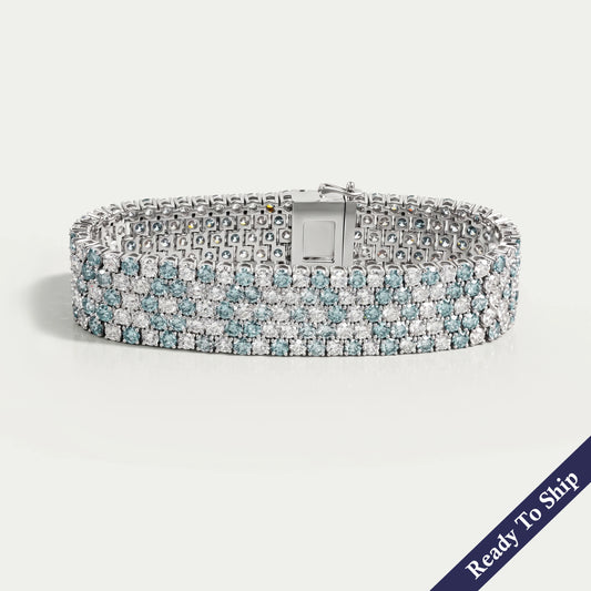 Blue Round Lab Diamond Wide Bracelet Bracelet