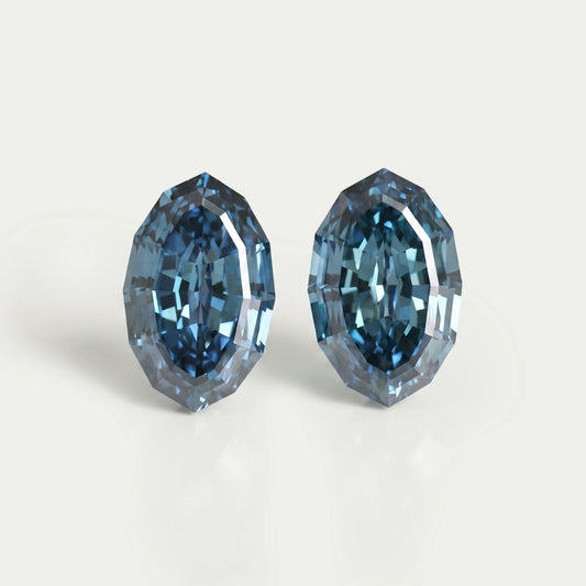 Step Cut Blue Oval Lab Grown Diamond Pair