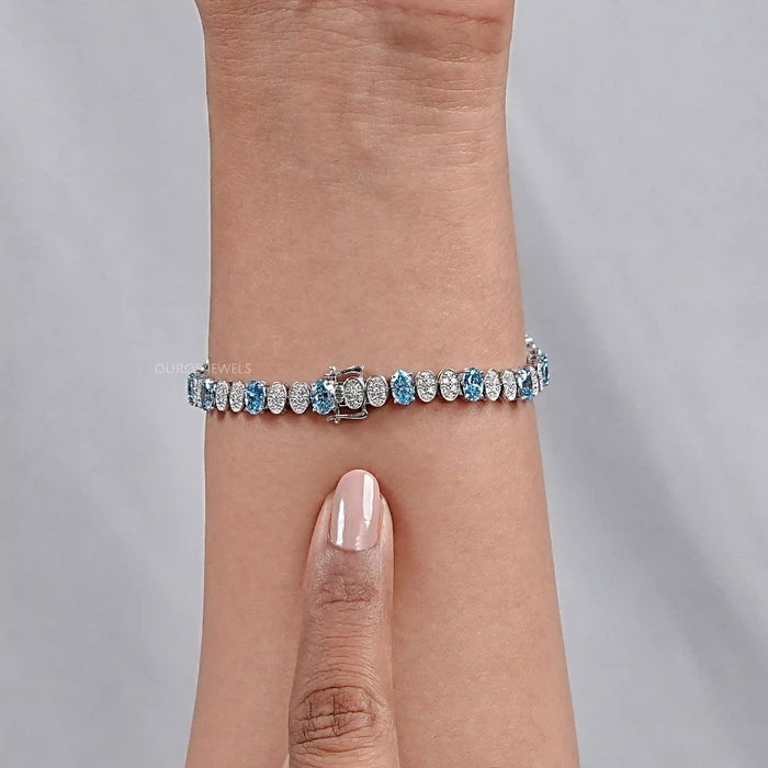 Blue Oval Diamond And Round Diamond Tennis Bracelet Bracelet