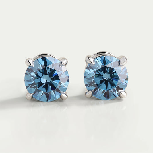 Blue Round Solitaire Stud Earrings Earring
