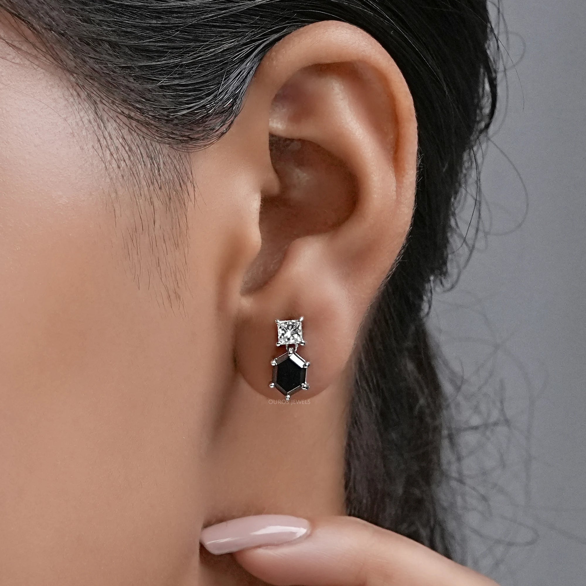 Hexagon Black Diamond Dangle Earrings Earrings