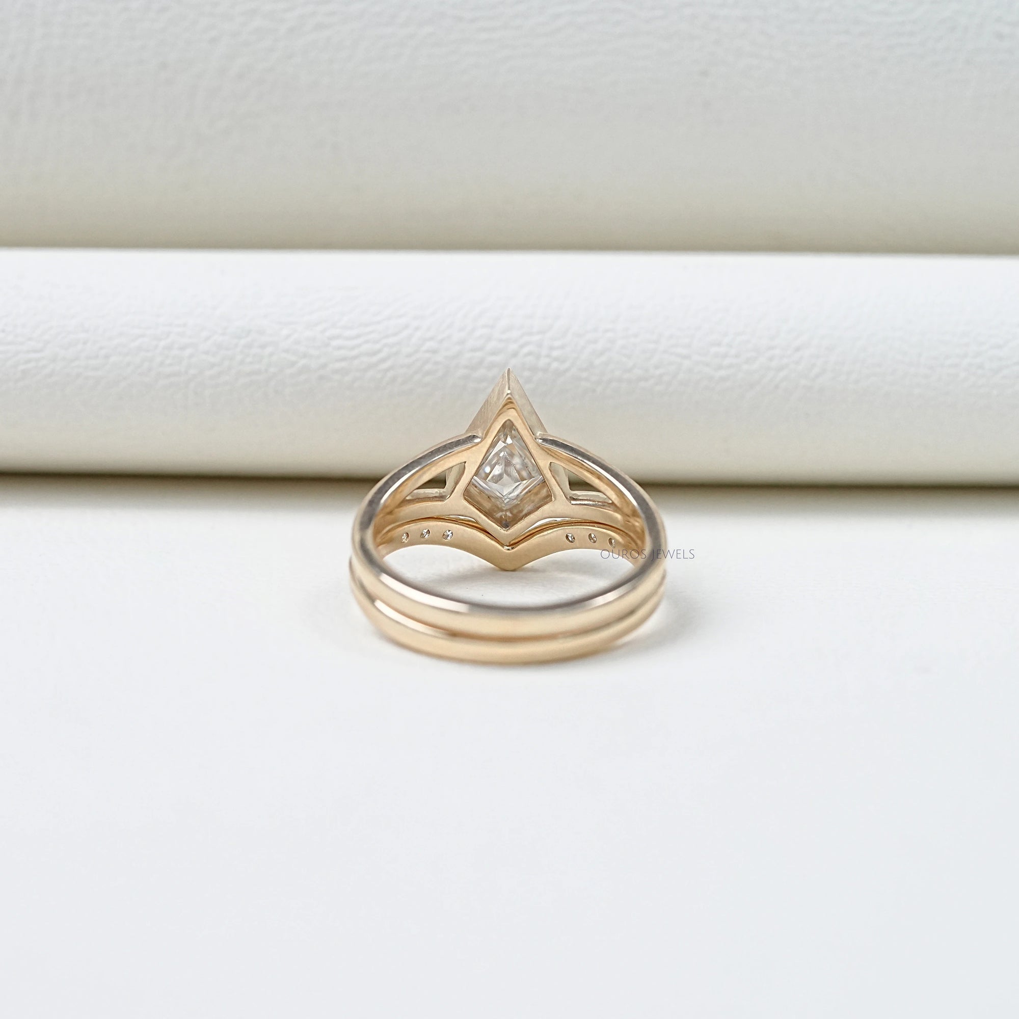 Kite Cut Lab Diamond Bezel Set Bridal Ring Set Rings