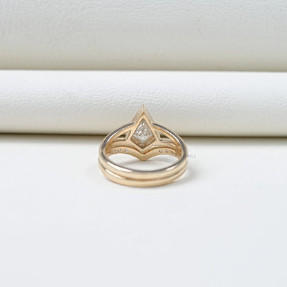 Kite Cut Lab Diamond Bezel Set Bridal Ring Set Rings