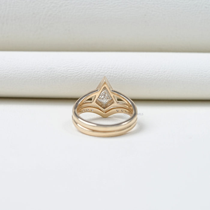 Kite Cut Lab Diamond Bezel Set Bridal Ring Set Rings
