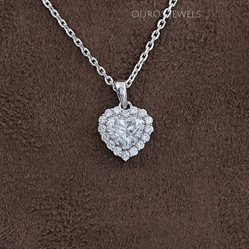 Heart Shape Lab Grown Diamond Halo Pendant Necklaces