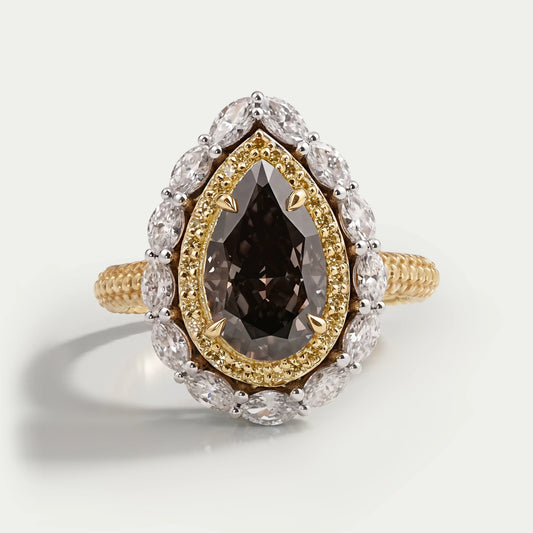 Champagne Pear Cut Double Halo Engagement Ring Rings
