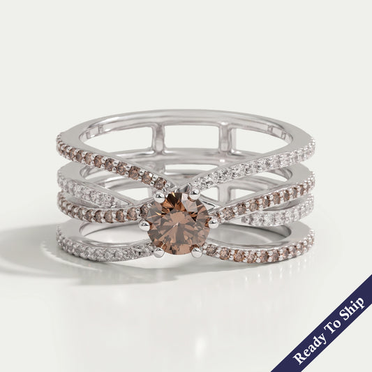 Brown Round Diamond Crossover Wedding Ring Ring
