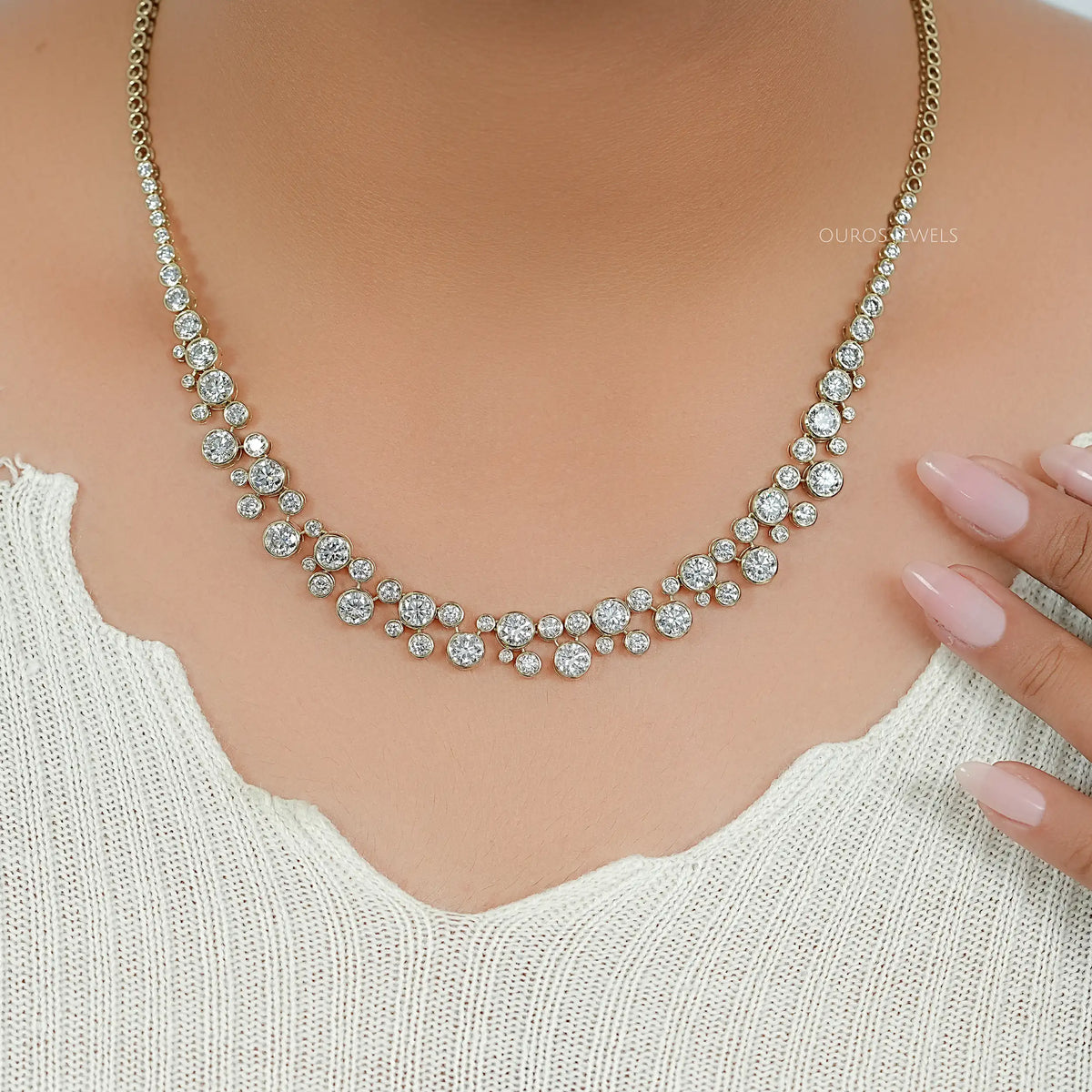 Bubble Set Bezel Cluster Lab Diamond Necklace