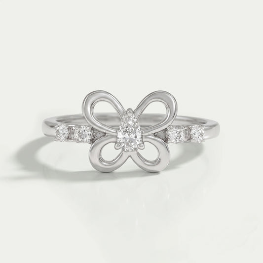 Pear Diamond Butterfly Shaped Dainty Ring Rings